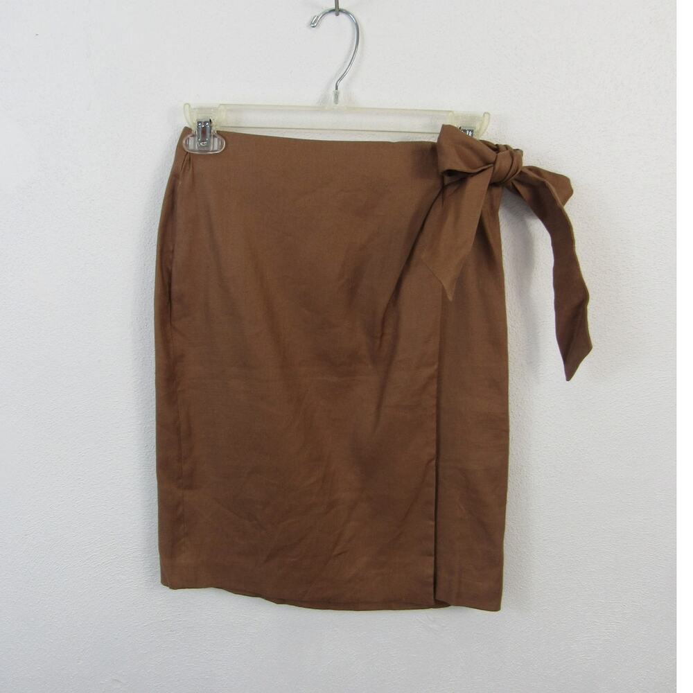 White House Black Market 00 Linen Brown True Wrap Mini Skirt A-Line Pencil